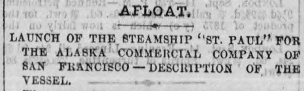 Newspaper heading from The Philadelphia Inquirer 15SEP1875 p2 col4 of shipwreck St Paul