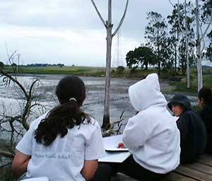 kids studying the slough
