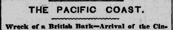 Newspaper headline from New York Herald 11Sep1869 of shipwreck Harlech Castle