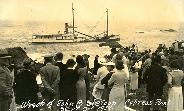 people viewing wrecked steam schooner J.B. Stetson at Cypress Point