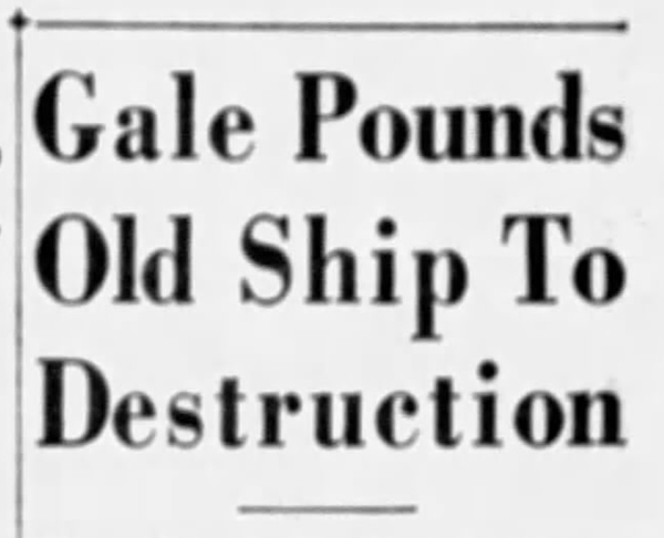Newspaper headline from Salinas Index-Journal 24FEB1933 of shipwreck William H. Smith