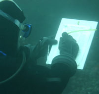 diver with writing slate