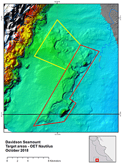 small image of map of target areas at Davidson Sea mount on OET Nautilus 2018