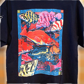 Tee Shirt with Ray Troll rockfish artwork